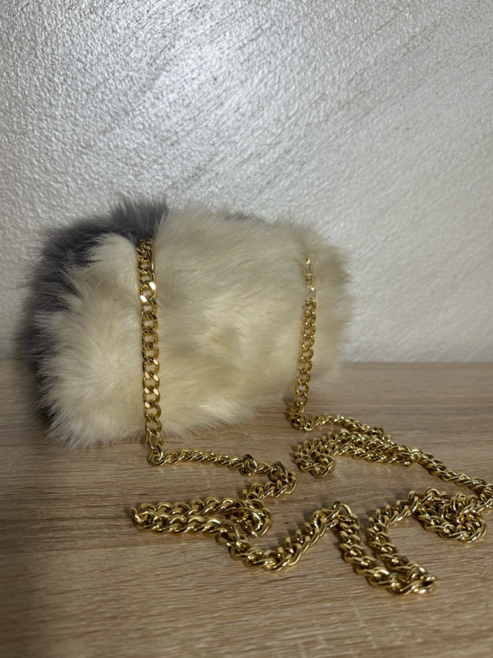 Zara Two-Tone Gray/Cream Faux Fur Crossbody Bag Clatch